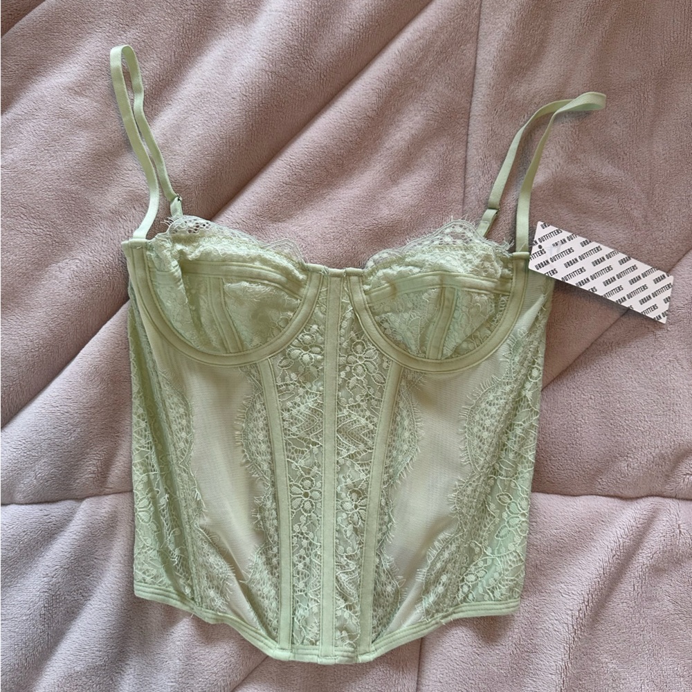 Urban Outfitters Pale Green Lace Bustier Tank Top